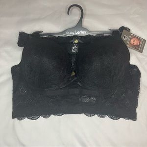 Black lace bra and  panty mesh two piece matching set 2X